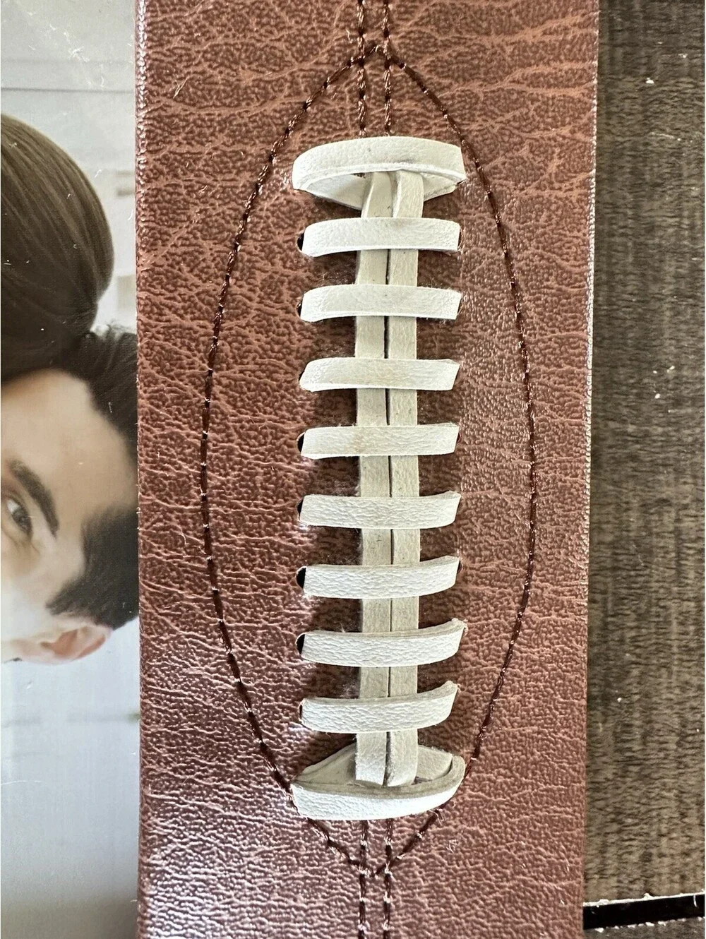 Sonoma Football Photo Frame 4x6 Brown Faux Leather White Laces Sports Decor